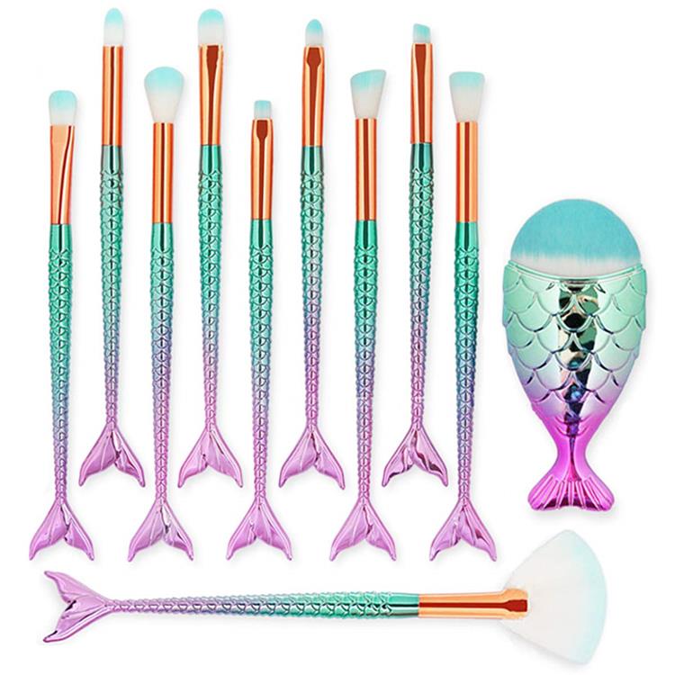 11PCS Kosmetisk Øyenskygge Blush 3D Mermaid Makeup Brush Set