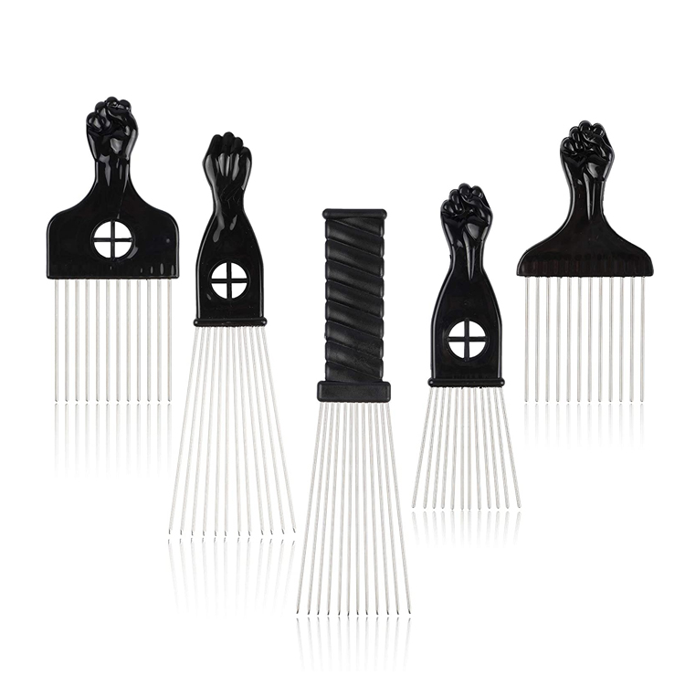 5 STK Black Fist Metal Hair Picks Comb