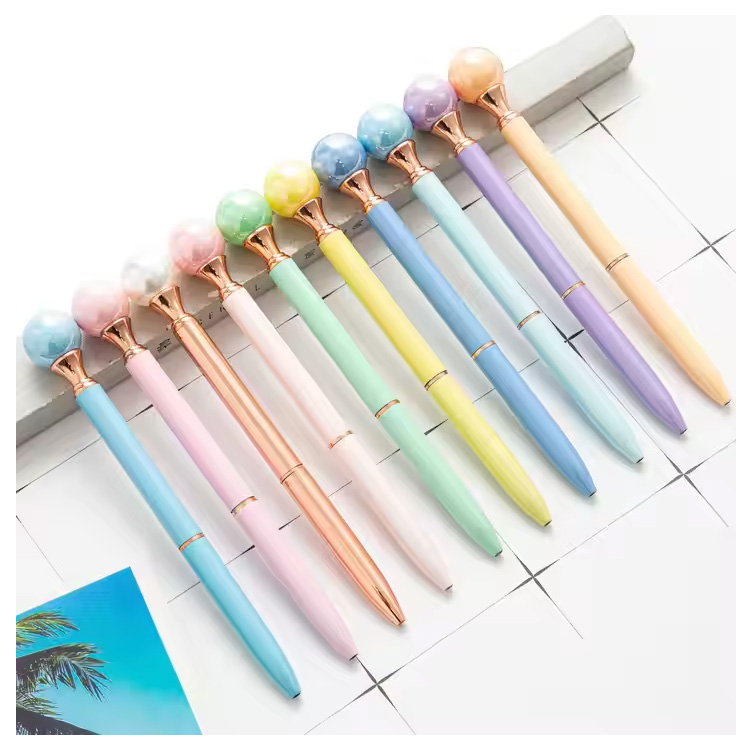 Tilpasset logo 1.0mm Pearl Ballpenn Pen Multi-Color Metal Body
