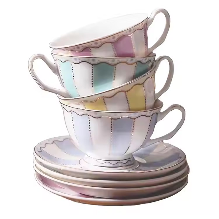 Melkestripe keramikk porselens kopp sett for kaffe og te